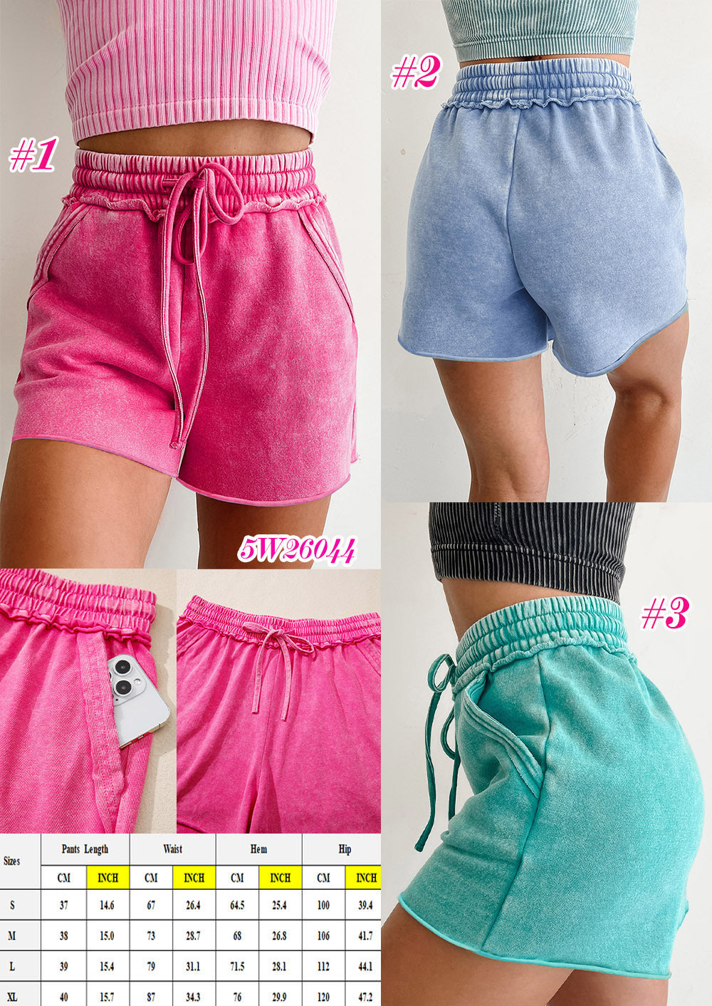Mineral Wash Lounge Shorts (Pink, Blue, or Teal) Sizes S-XL | 3-4 Week TAT