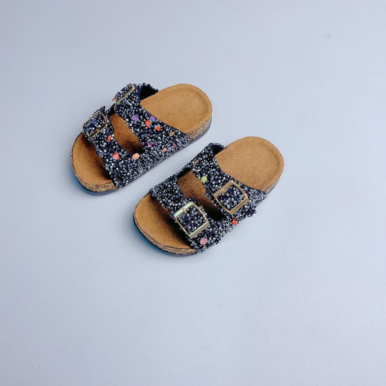 ✨ GIRLS’ GLITTER VELCRO CORK SOLE SANDALS ✨ SIZES 7/8C to 3/4Y | 3-4 WEEK TAT