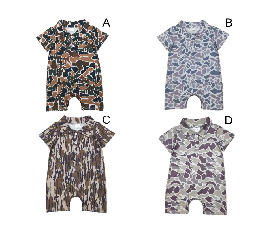 Camo Collared Shorties, 4 Print Options | 1-2 Week TAT