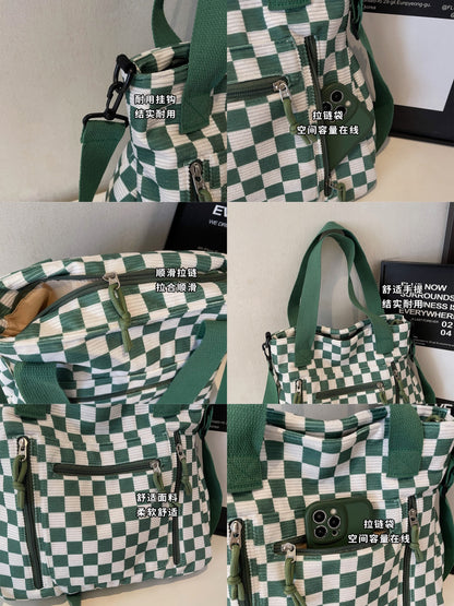 🖤 Checkered Large Capacity Tote Bag | Green, Black, Cream + Tan | 3-4 Week TAT