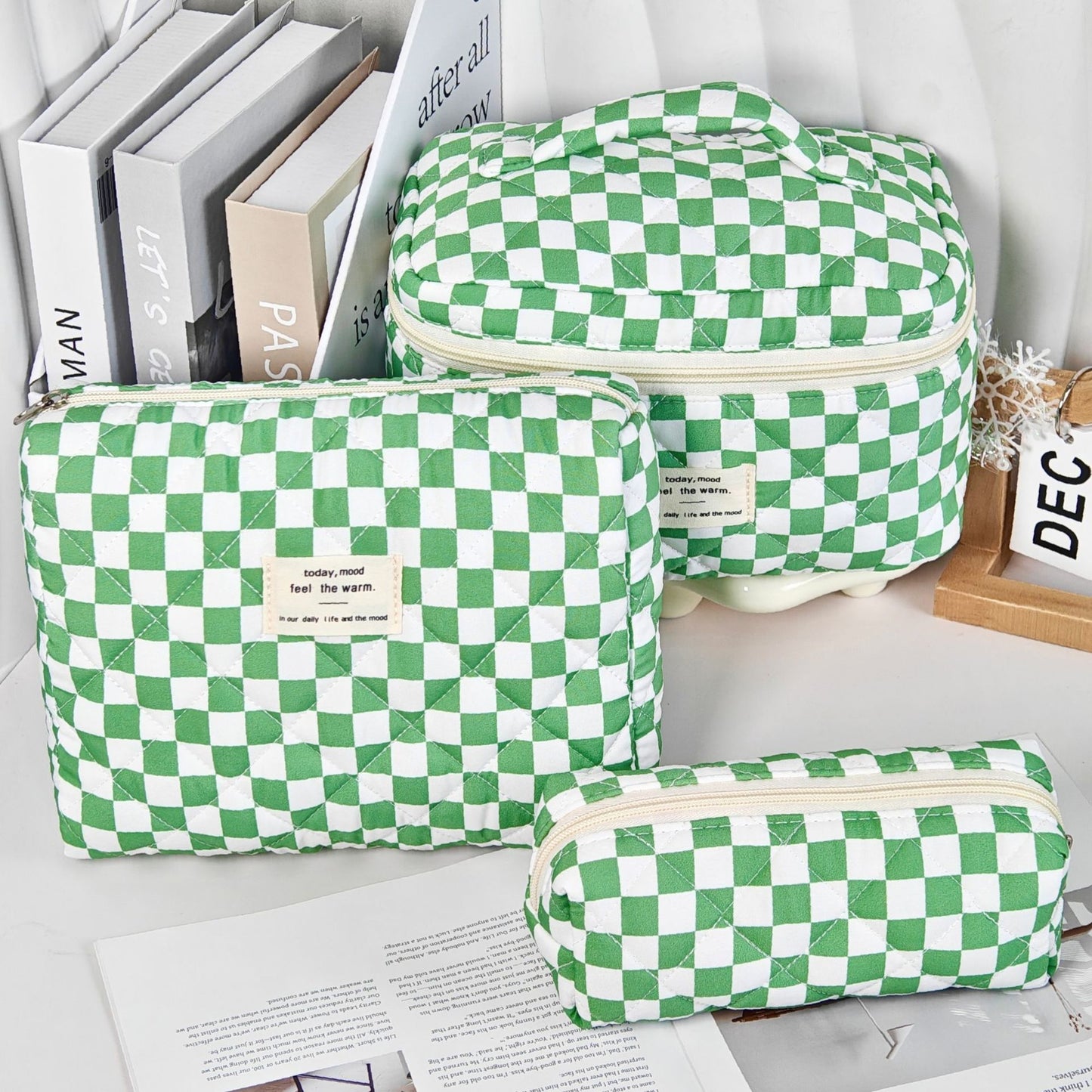Checkered Quilted 3-Piece Bag Set - 7 Colors - "Today Mood, Feel The Warm" | 2-4 Week TAT