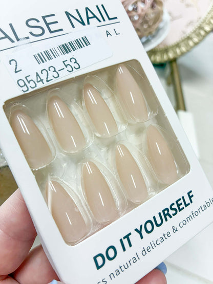 Sheer Neutral Almond Shaped Press On Nails - 24 Pieces with Glue! IN STOCK/READY TO SHIP!