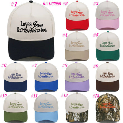 Embroidered Loves Jesus & America Too Snap Back Hat (13 Colors) | 2-4 Week TAT
