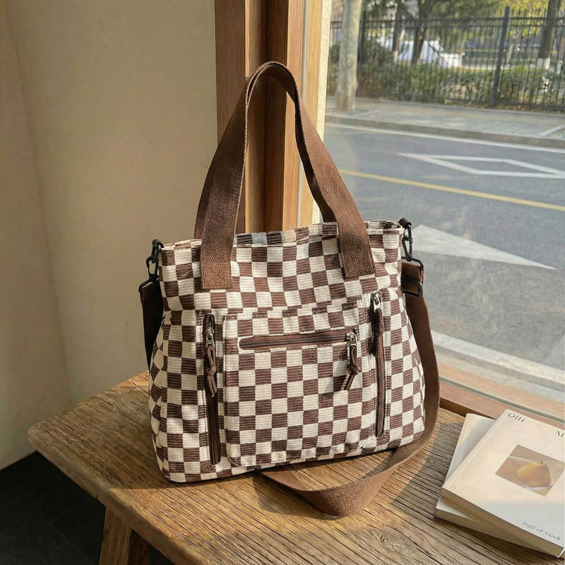 🖤 Checkered Large Capacity Tote Bag | Green, Black, Cream + Tan | 3-4 Week TAT