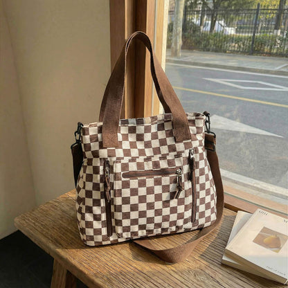 🖤 Checkered Large Capacity Tote Bag | Green, Black, Cream + Tan | 3-4 Week TAT