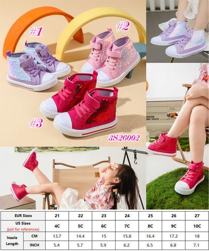 Girl's High Top Sequin Canvas Sneaker (3 Color Options) | 2-4 Week TAT