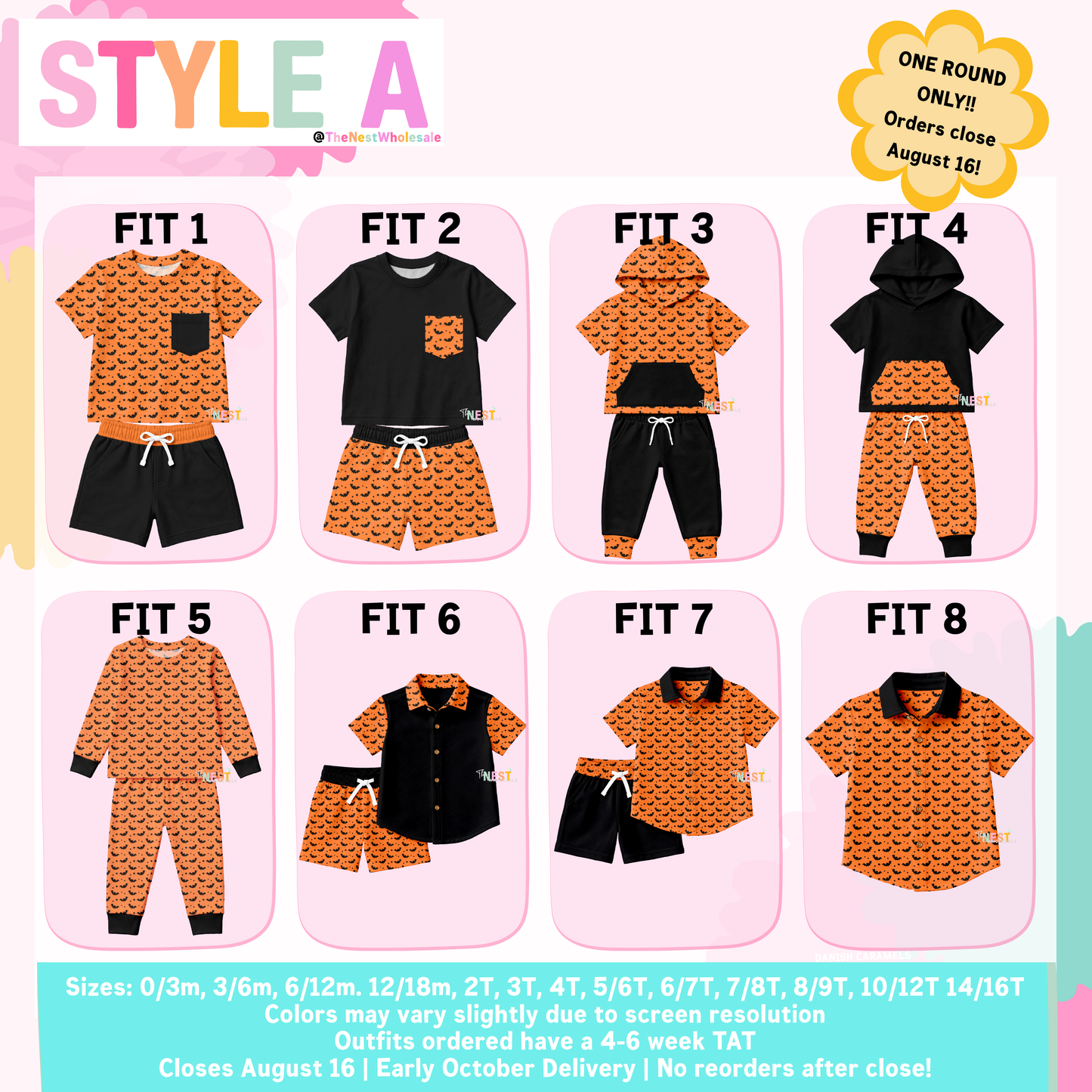 🎃 STYLE A ORANGE & BLACK BATS BOYS’ HALLOWEEN OUTFITS + SIZES | LIMITED PREORDER