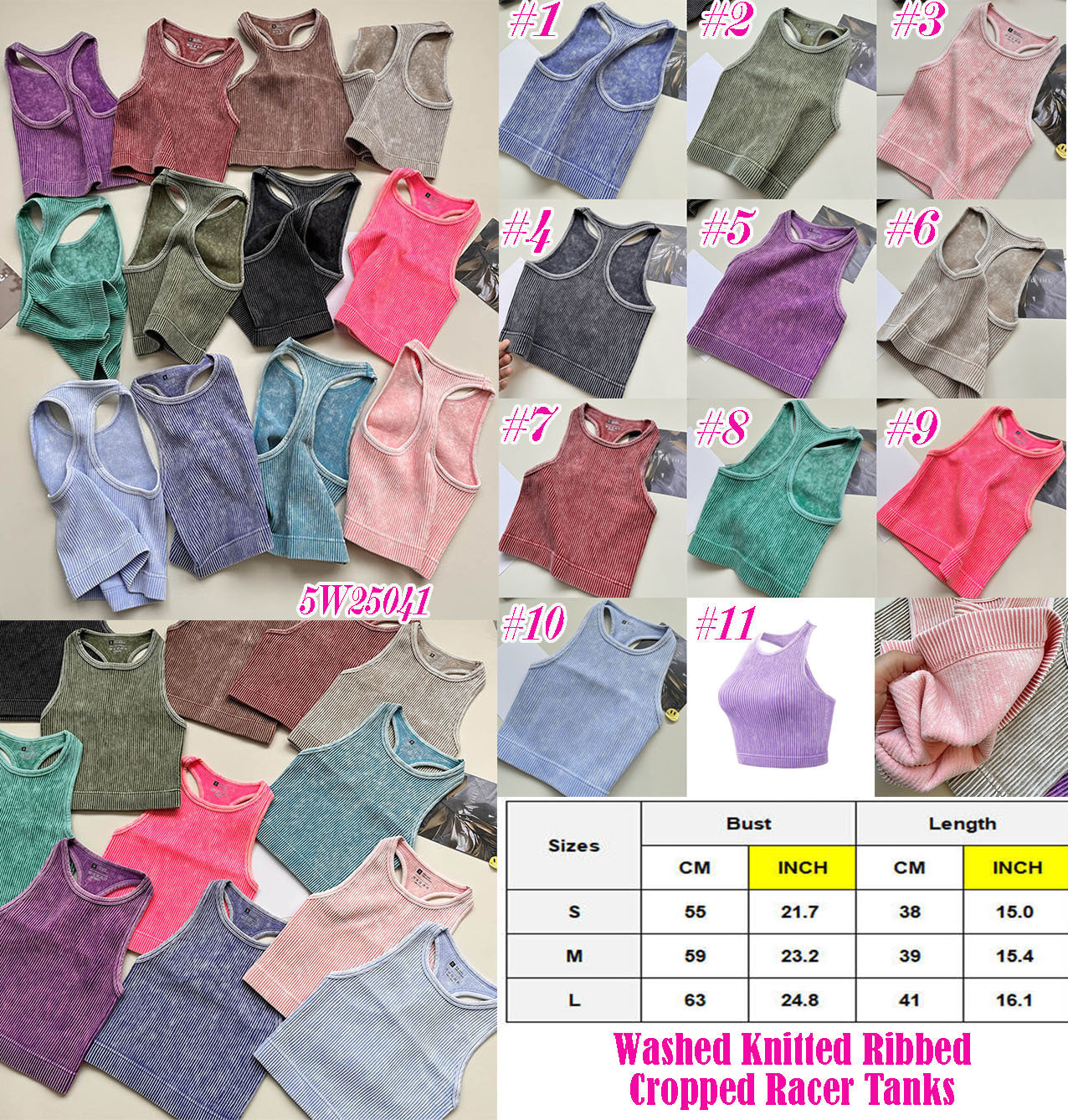 Acid Washed Knitted Ribbed Cropped Racer Tank (11 Color Options) | 2-4 Week TAT