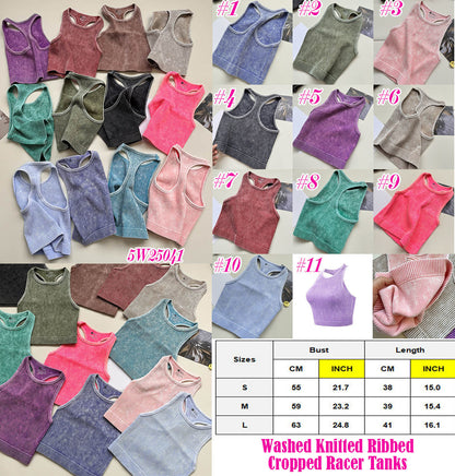 Acid Washed Knitted Ribbed Cropped Racer Tank (11 Color Options) | 2-4 Week TAT