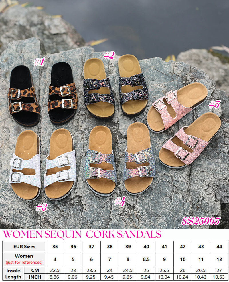 ✨ Cork Footbed Shimmer Sandals 👡 FIVE COLORS! Sizes EUR 35–44 | 3-4 Week TAT
