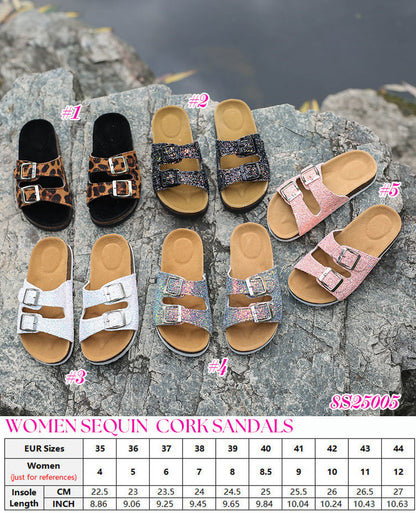 ✨ Cork Footbed Shimmer Sandals 👡 FIVE COLORS! Sizes EUR 35–44 | 3-4 Week TAT