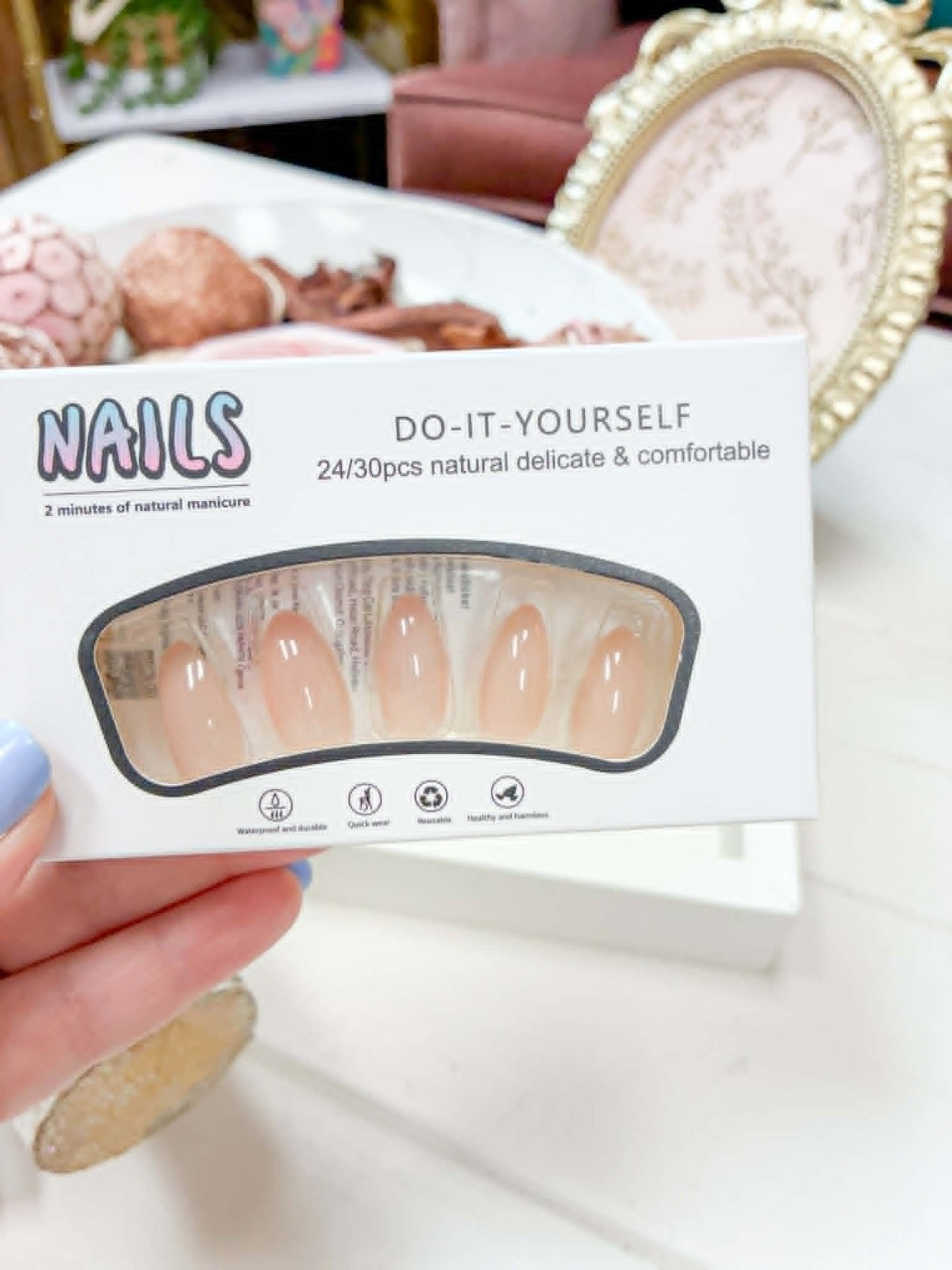 Sheer Beige Almond Shaped Press On Nails - 24 Pieces with Glue! IN STOCK/READY TO SHIP!