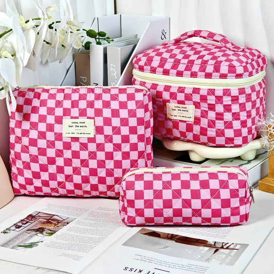 Checkered Quilted 3-Piece Bag Set - 7 Colors - "Today Mood, Feel The Warm" | 2-4 Week TAT