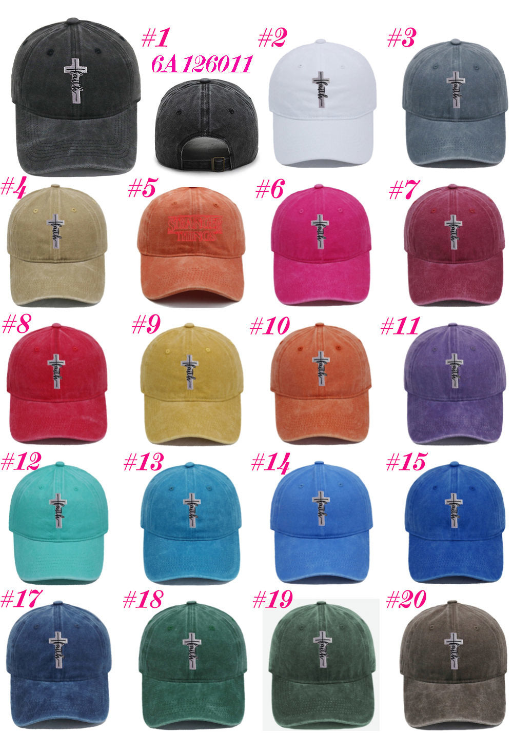 Embroidered Cross Faith Acid Washed Adjustable Back Hat (18 colors!) | 2-4 Week TAT