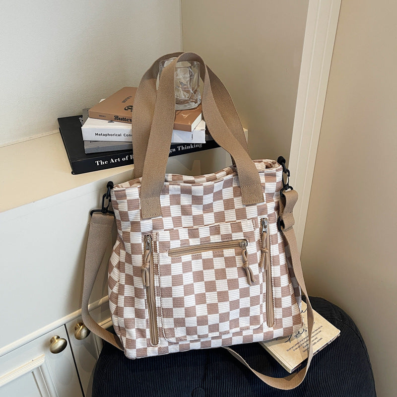 🖤 Checkered Large Capacity Tote Bag | Green, Black, Cream + Tan | 3-4 Week TAT