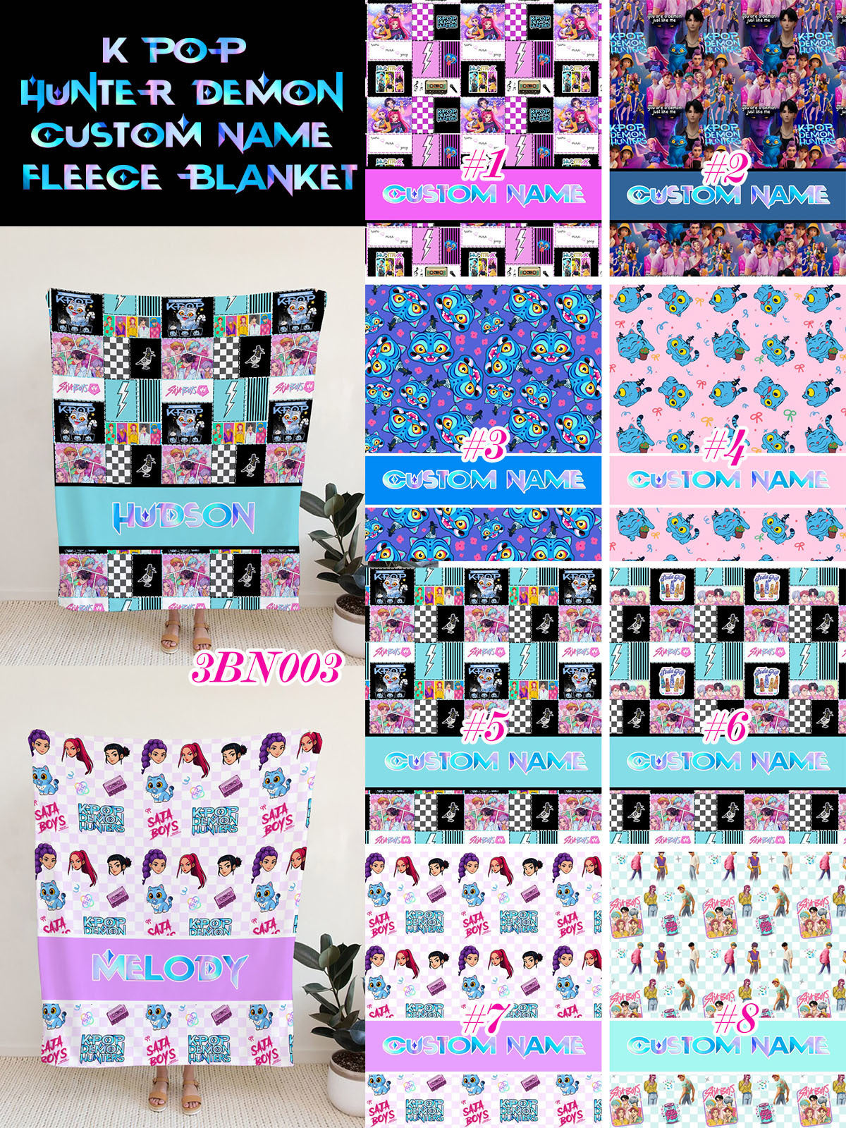 Custom Name Plush K-POP DEMON HUNTER Blanket, 8 Prints & 3 Sizes | 2-4 Week TAT