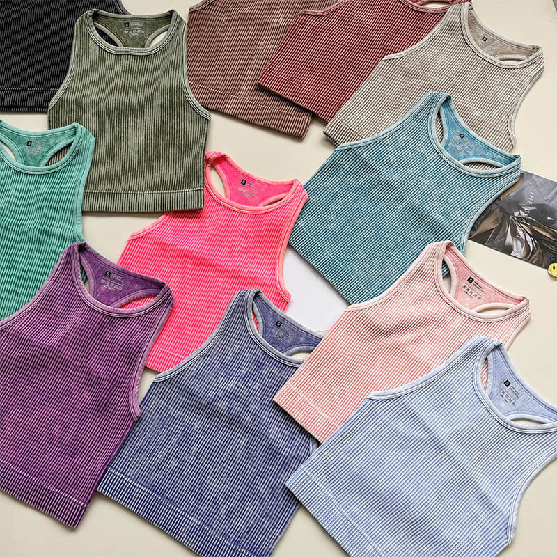 Acid Washed Knitted Ribbed Cropped Racer Tank (11 Color Options) | 2-4 Week TAT
