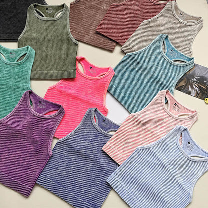 Acid Washed Knitted Ribbed Cropped Racer Tank (11 Color Options) | 2-4 Week TAT