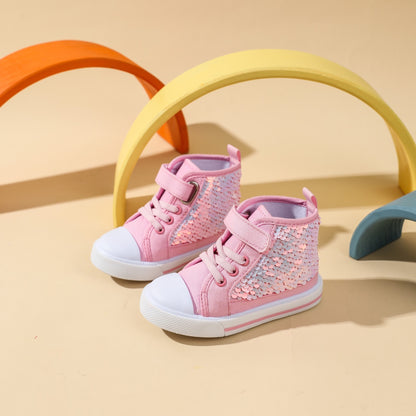 Girl's High Top Sequin Canvas Sneaker (3 Color Options) | 2-4 Week TAT