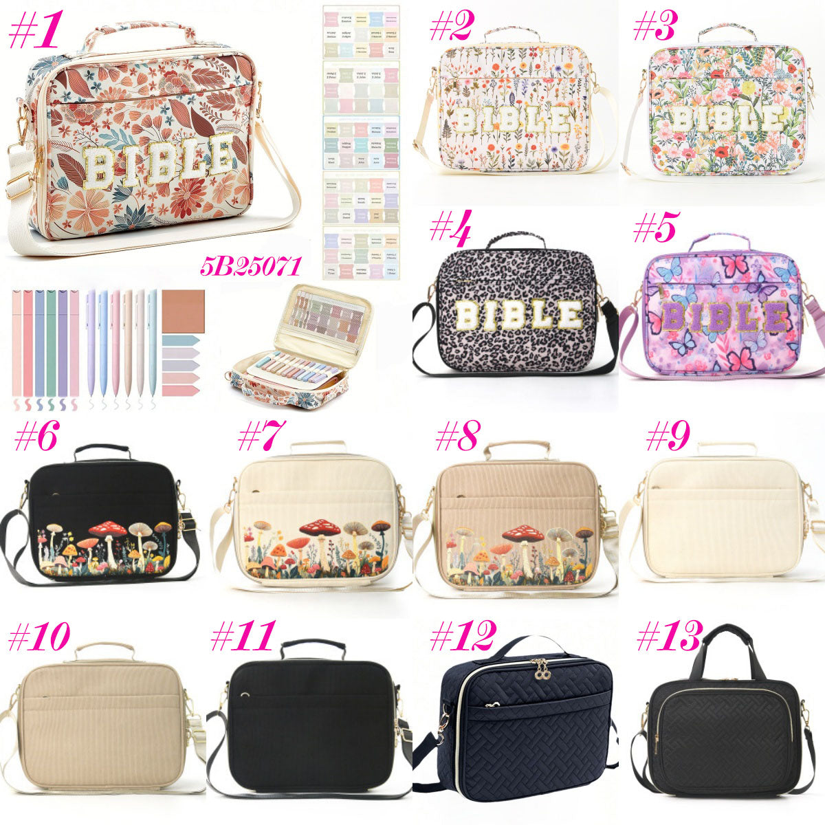 Chenille “BIBLE” Patch Carrying Case with Strap & Accessories, 13 Prints & Colors | 2-4 Week TAT