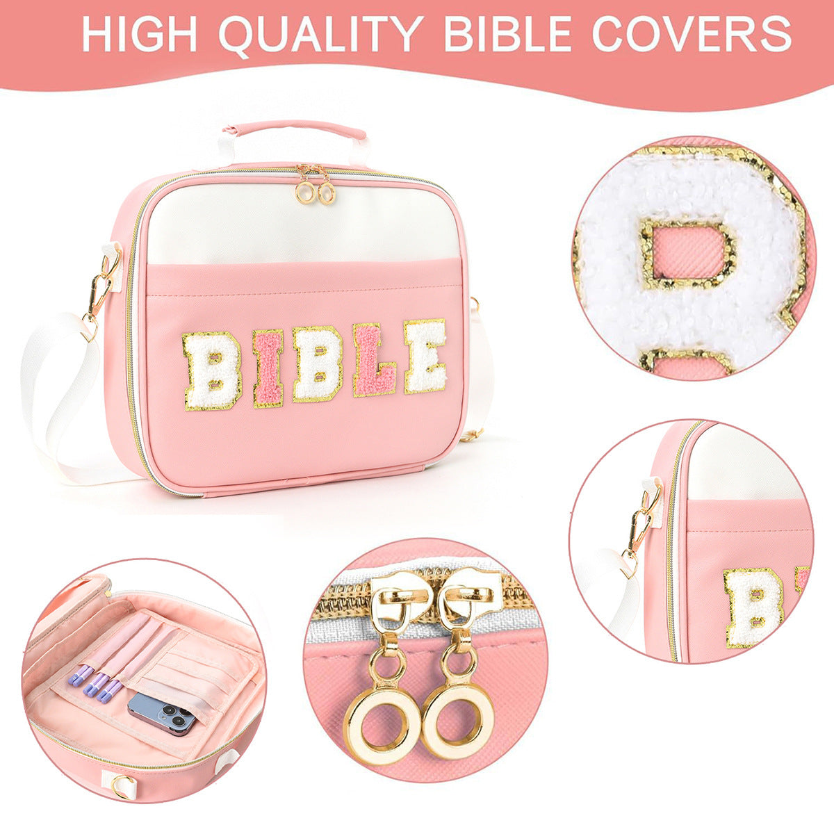 Pastel Chenille BIBLE Patch Bible Cases, 6 Colors - 2-4 Week TAT