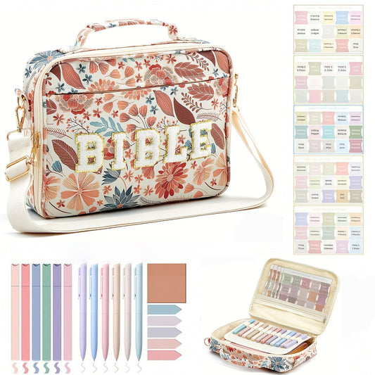 Chenille “BIBLE” Patch Carrying Case with Strap & Accessories, 13 Prints & Colors | 2-4 Week TAT