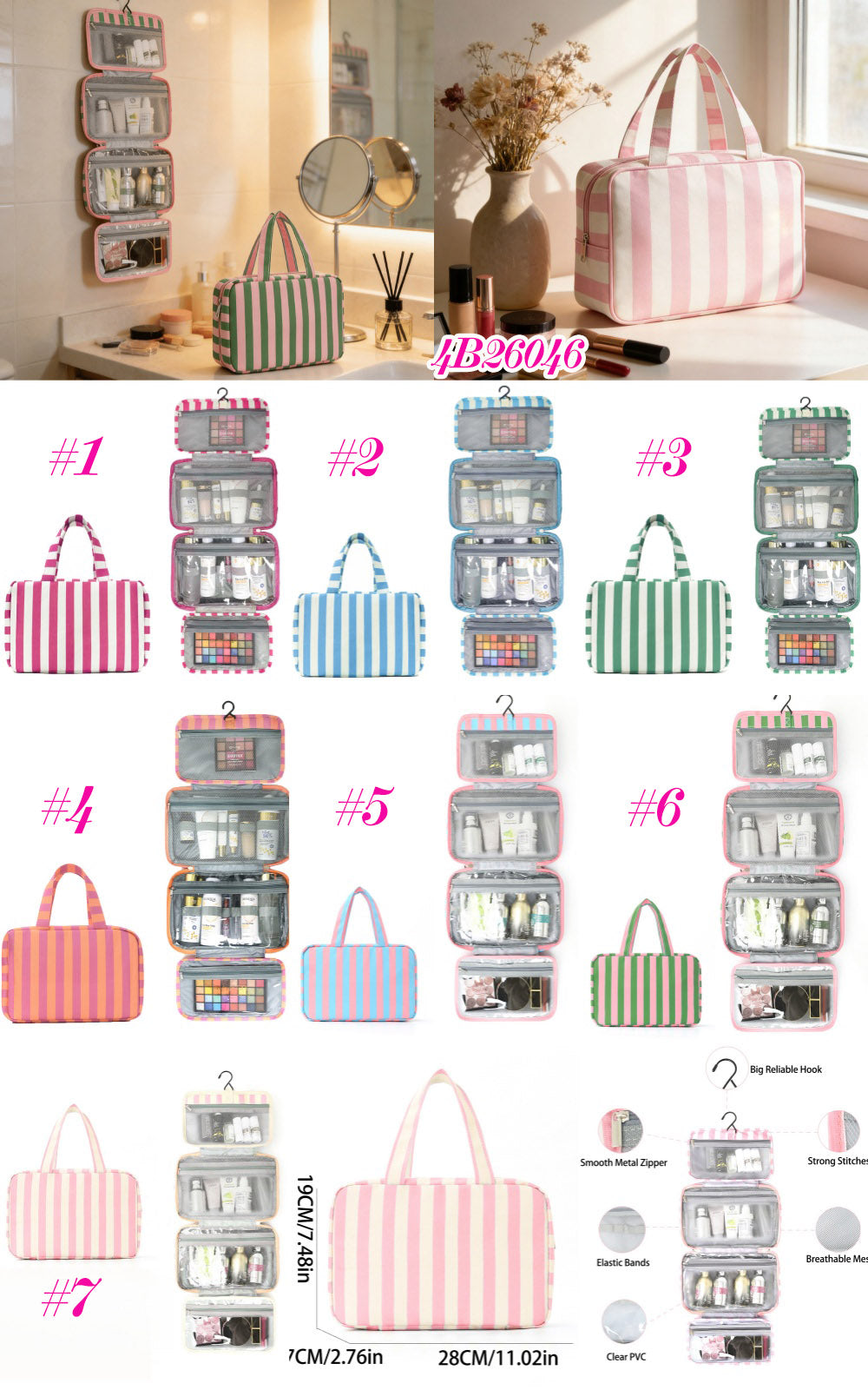 Striped Hanging Toiletry Bag 😍✈️ + 7 COLORS | 3–4 WEEK TAT
