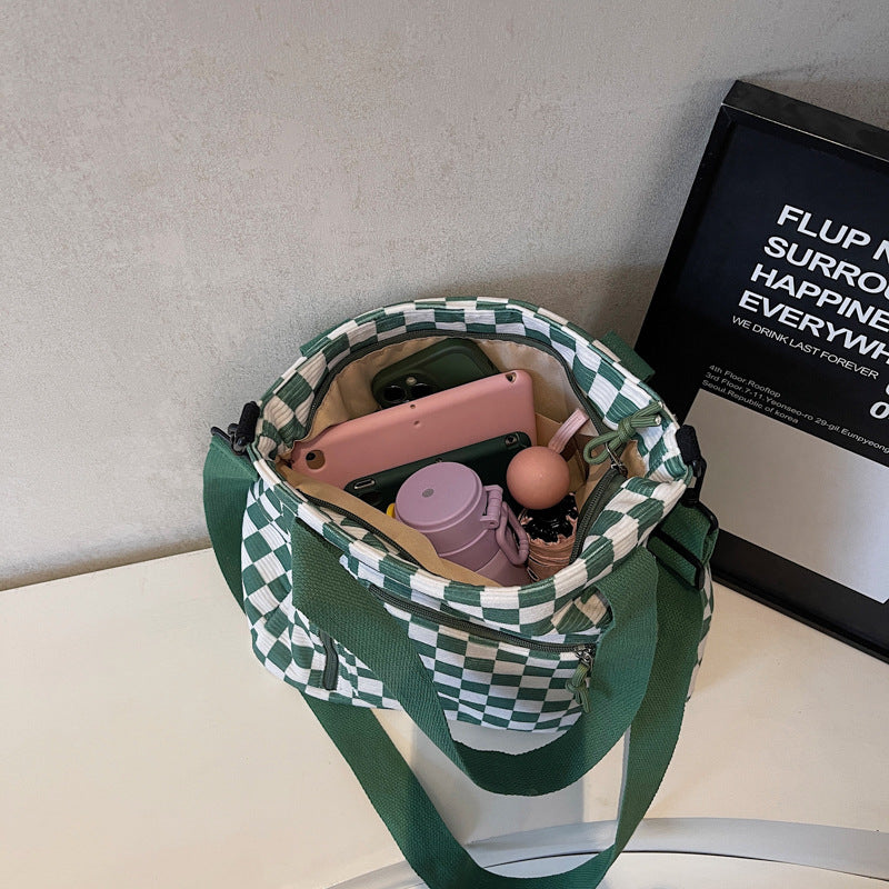 🖤 Checkered Large Capacity Tote Bag | Green, Black, Cream + Tan | 3-4 Week TAT