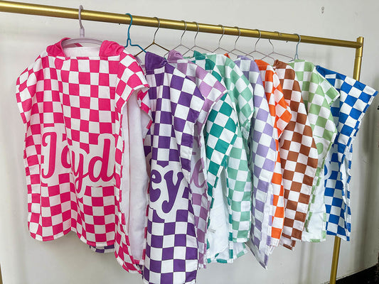 🌈 CUSTOM CHECKERED HOODED NAME TOWELS 🛁💖 | ALL SIZES | 3-4 WEEK TAT ✨