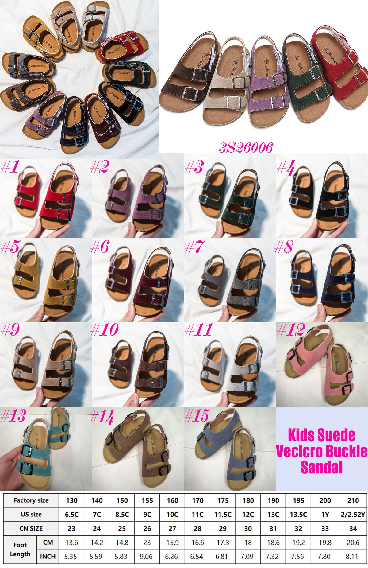 👡 Kid’s Suede Velcro Buckle Sandals | 15 Colors | Sizes 6.5C–2Y | 3-4 WEEK TAT 👡