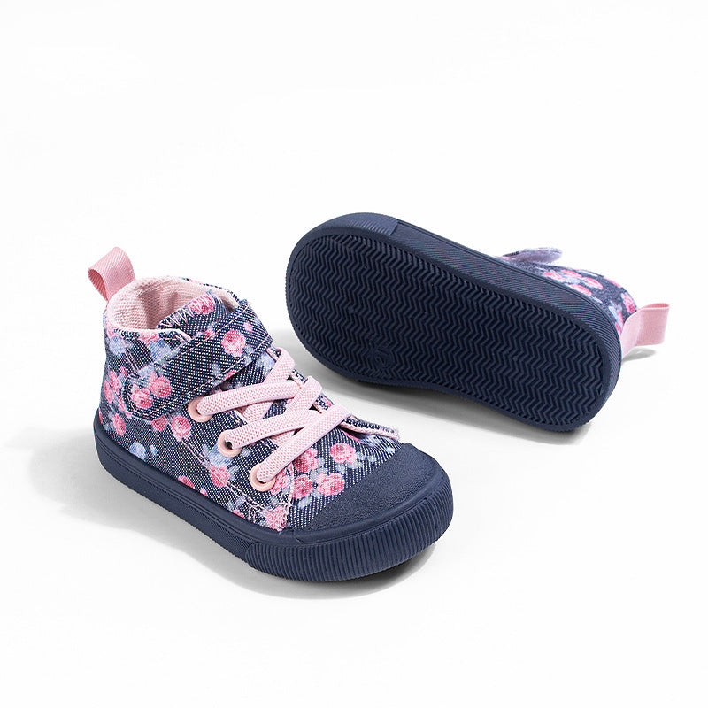 Toddler Girl Purple Floral Canvas High Top Sneaker | 2-4 Week TAT