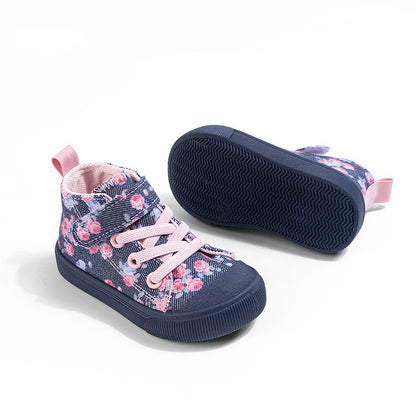 Toddler Girl Purple Floral Canvas High Top Sneaker | 2-4 Week TAT