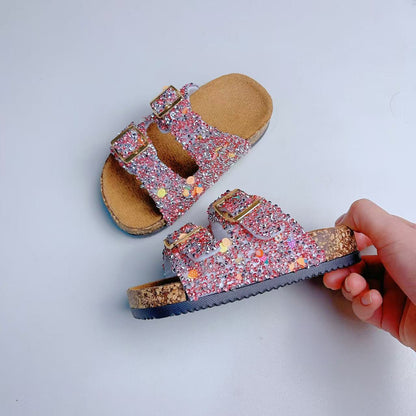 ✨ GIRLS’ GLITTER VELCRO CORK SOLE SANDALS ✨ SIZES 7/8C to 3/4Y | 3-4 WEEK TAT