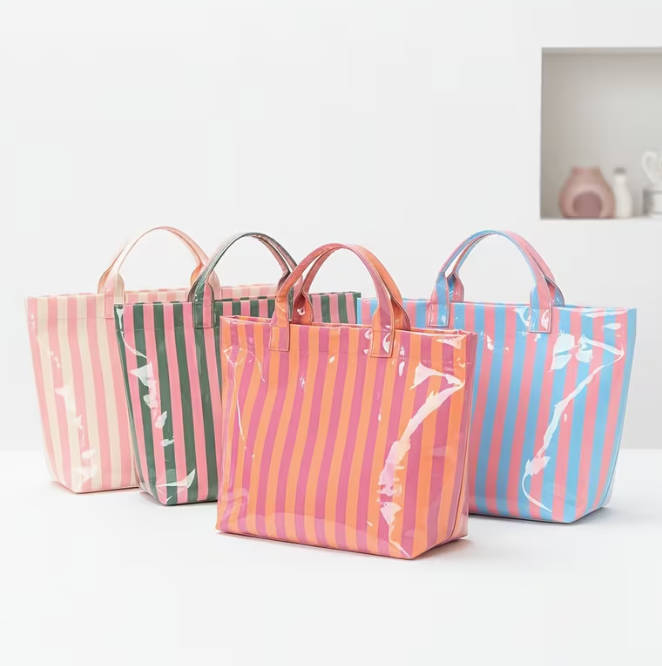 ☀️ Striped Summer PVC Tote Bag - 16 Colors/Print Options! | 3-4 Week TAT