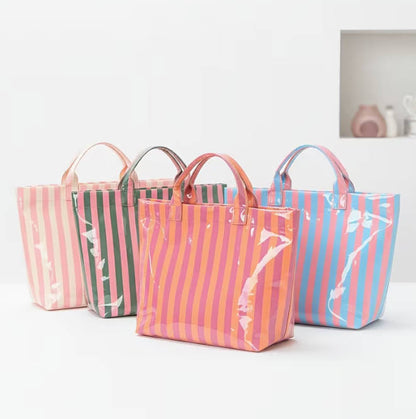 ☀️ Striped Summer PVC Tote Bag - 16 Colors/Print Options! | 3-4 Week TAT