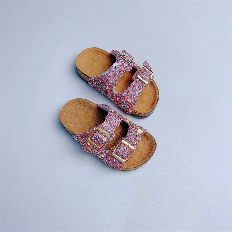 ✨ GIRLS’ GLITTER VELCRO CORK SOLE SANDALS ✨ SIZES 7/8C to 3/4Y | 3-4 WEEK TAT
