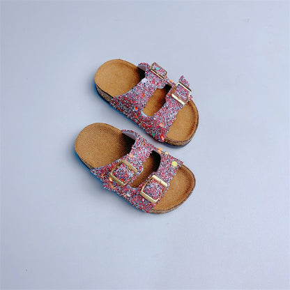 ✨ GIRLS’ GLITTER VELCRO CORK SOLE SANDALS ✨ SIZES 7/8C to 3/4Y | 3-4 WEEK TAT