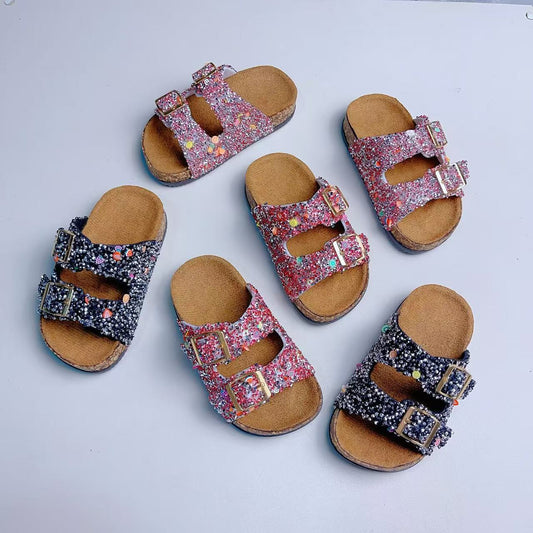 ✨ GIRLS’ GLITTER VELCRO CORK SOLE SANDALS ✨ SIZES 7/8C to 3/4Y | 3-4 WEEK TAT