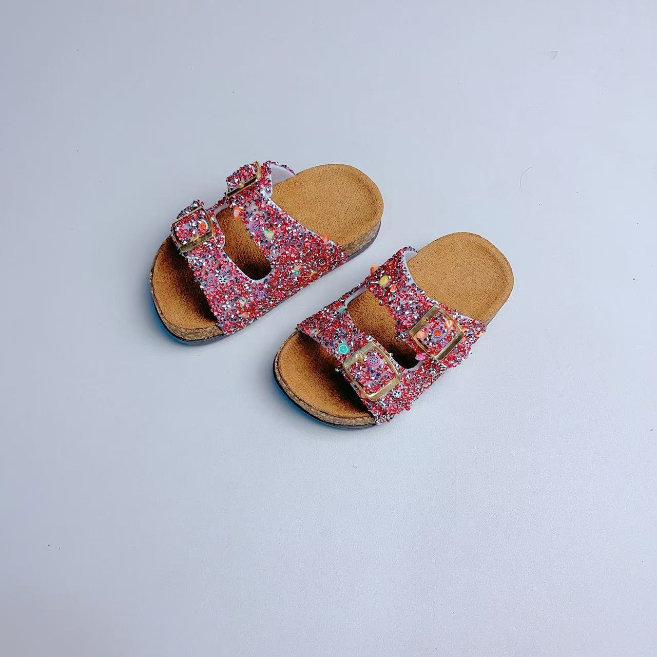 ✨ GIRLS’ GLITTER VELCRO CORK SOLE SANDALS ✨ SIZES 7/8C to 3/4Y | 3-4 WEEK TAT