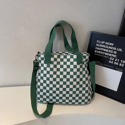 🖤 Checkered Large Capacity Tote Bag | Green, Black, Cream + Tan | 3-4 Week TAT