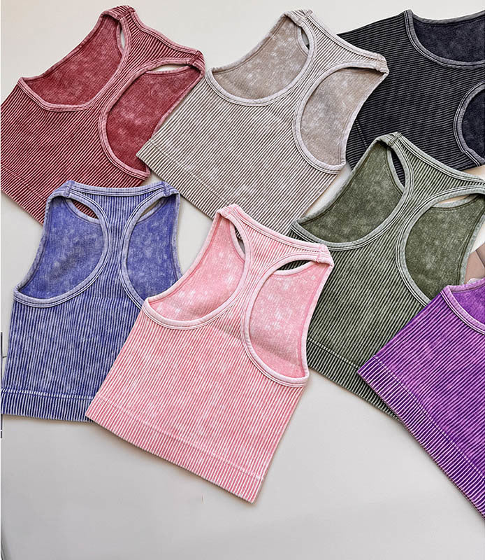 Acid Washed Knitted Ribbed Cropped Racer Tank (11 Color Options) | 2-4 Week TAT
