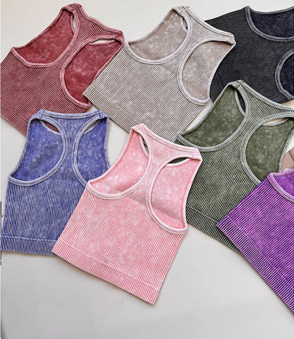 Acid Washed Knitted Ribbed Cropped Racer Tank (11 Color Options) | 2-4 Week TAT