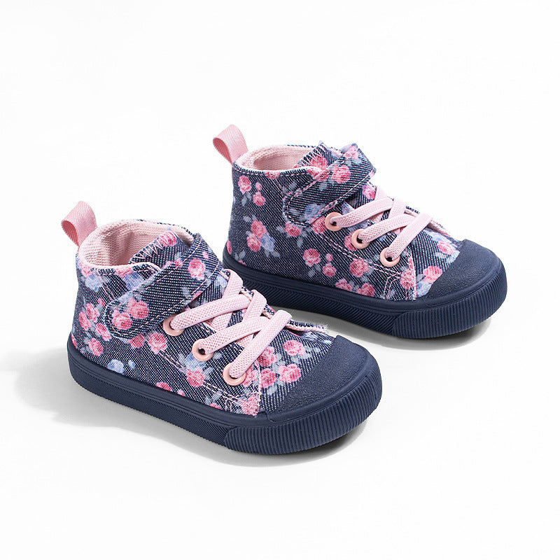 Toddler Girl Purple Floral Canvas High Top Sneaker | 2-4 Week TAT