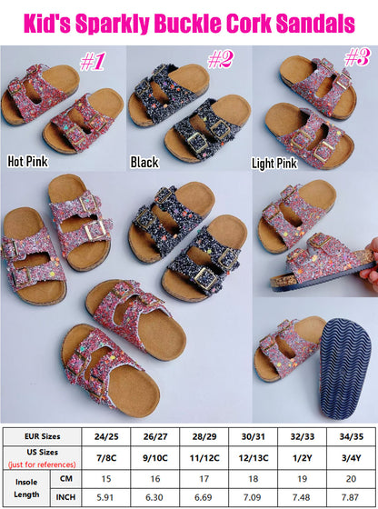 ✨ GIRLS’ GLITTER VELCRO CORK SOLE SANDALS ✨ SIZES 7/8C to 3/4Y | 3-4 WEEK TAT