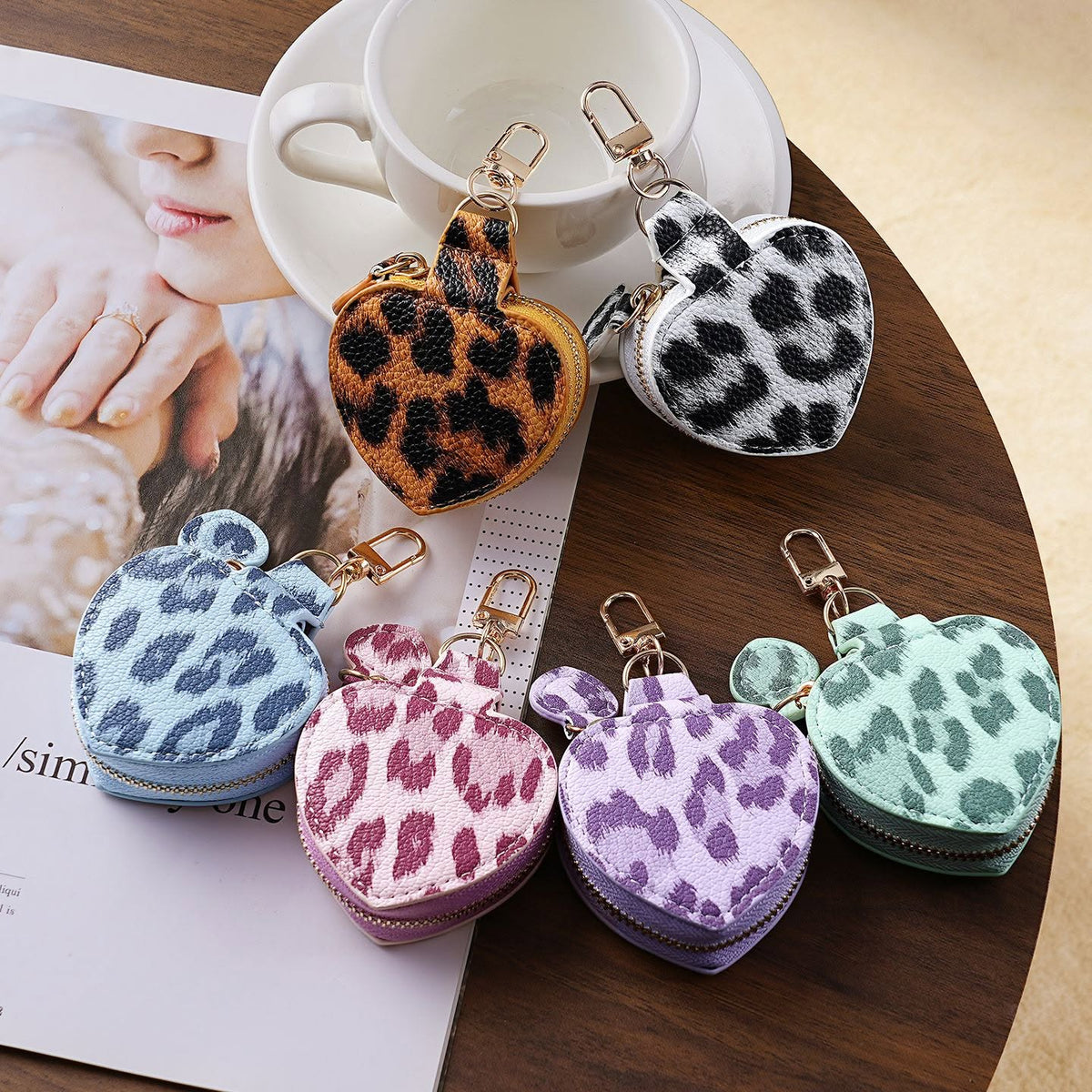 💗🐆 Colorful Leopard Heart Coin Pouch Keychain | 6 Colors | 3–5 WEEK TAT