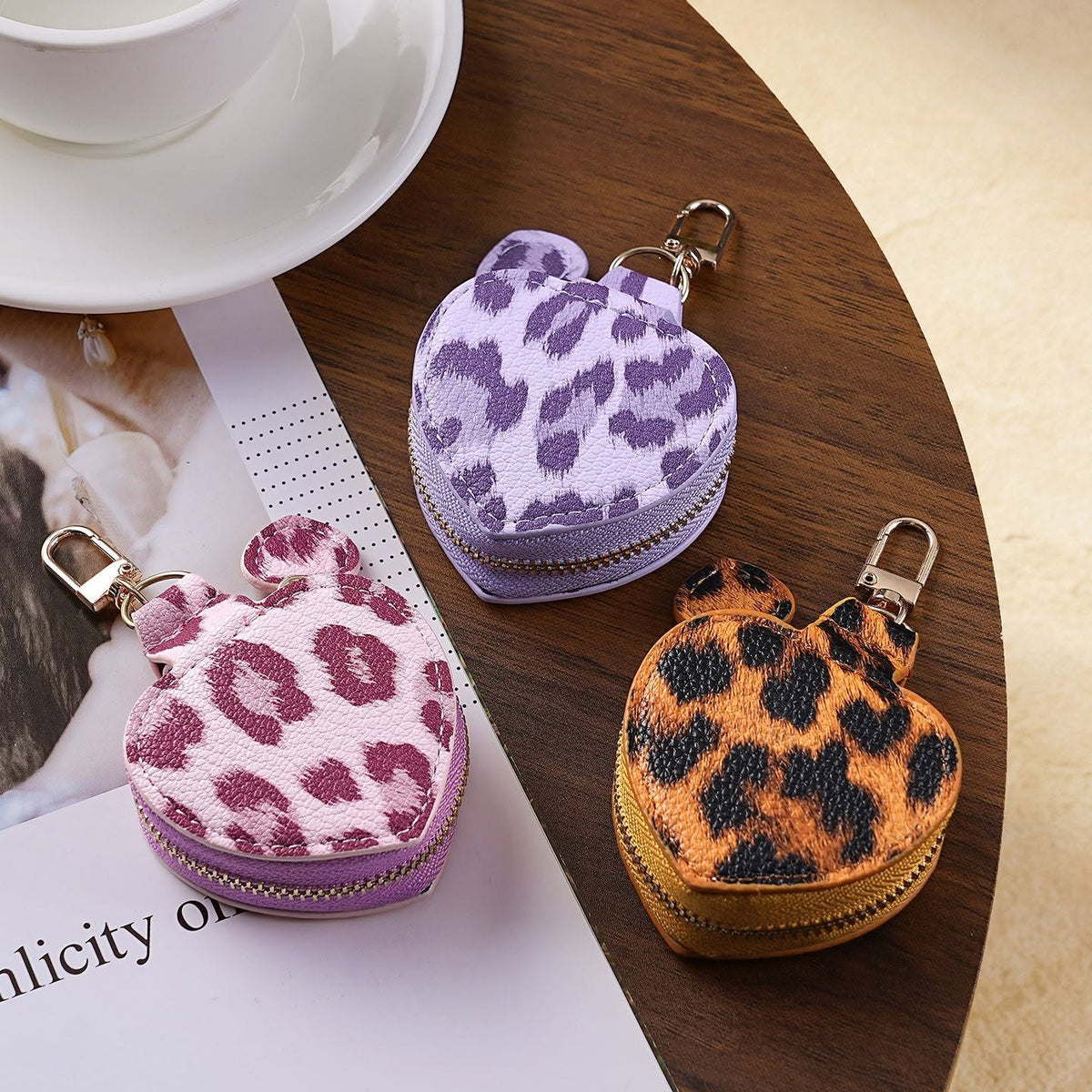 💗🐆 Colorful Leopard Heart Coin Pouch Keychain | 6 Colors | 3–5 WEEK TAT
