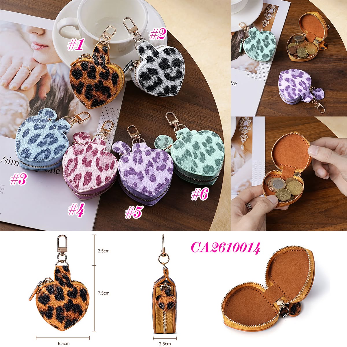💗🐆 Colorful Leopard Heart Coin Pouch Keychain | 6 Colors | 3–5 WEEK TAT