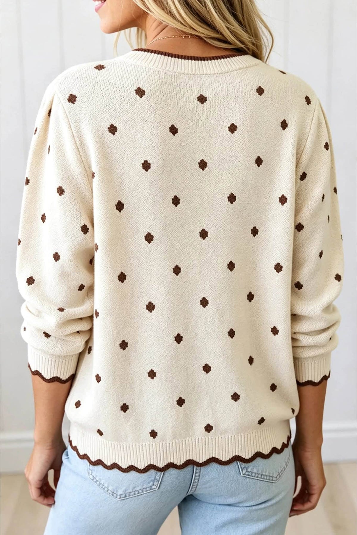 ☕🤎 Coffee Polka Dot Sweater | S–XL | IN STOCK READY TO SHIP 🍂