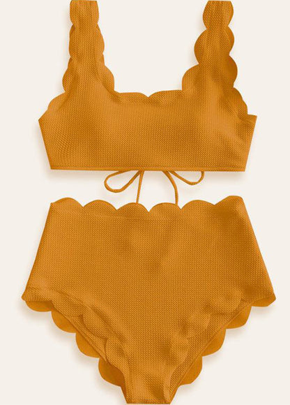 Women Adjustable Back Ribbed Scalloped High Waist Bikini Set (Ten Colors) | 2-4 Week TAT