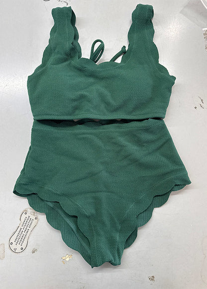 Women Adjustable Back Ribbed Scalloped High Waist Bikini Set (Ten Colors) | 2-4 Week TAT